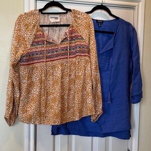 Savanna Jane Mustard Printed Tunic Embroidered Yoke & Jones Blue Tunic
